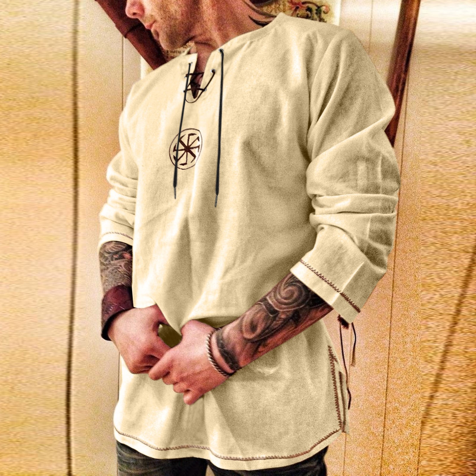 Déguisement viking à col en V beige