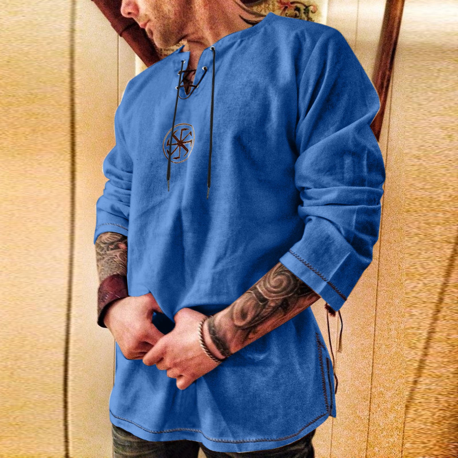 Déguisement viking à col en V bleu