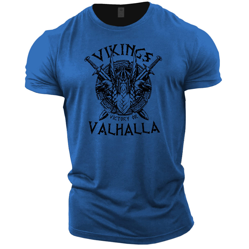 T-shirt Viking victory or valhalla bleu