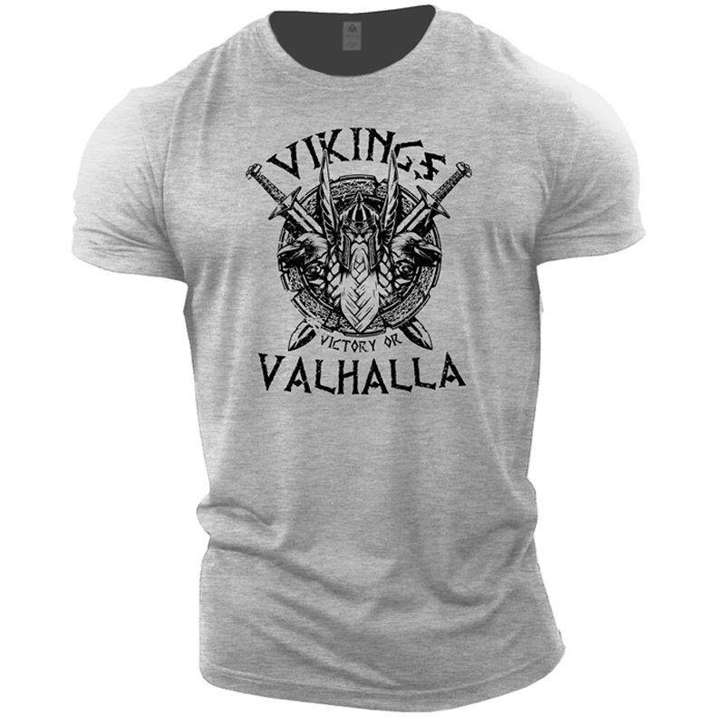 T-shirt Viking victory or valhalla gris