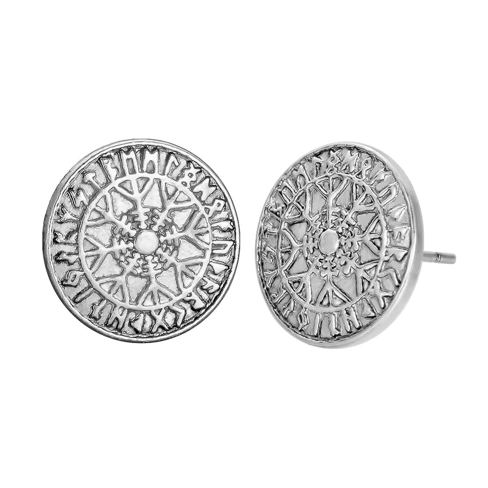 Boucles d'Oreilles Viking Aegishjalmur avec Runes Argentées