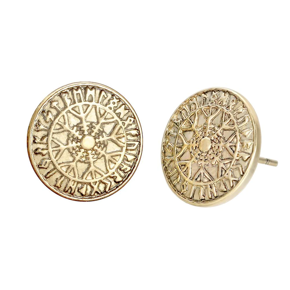 Boucles d'Oreilles Viking Aegishjalmur avec Runes Dorées