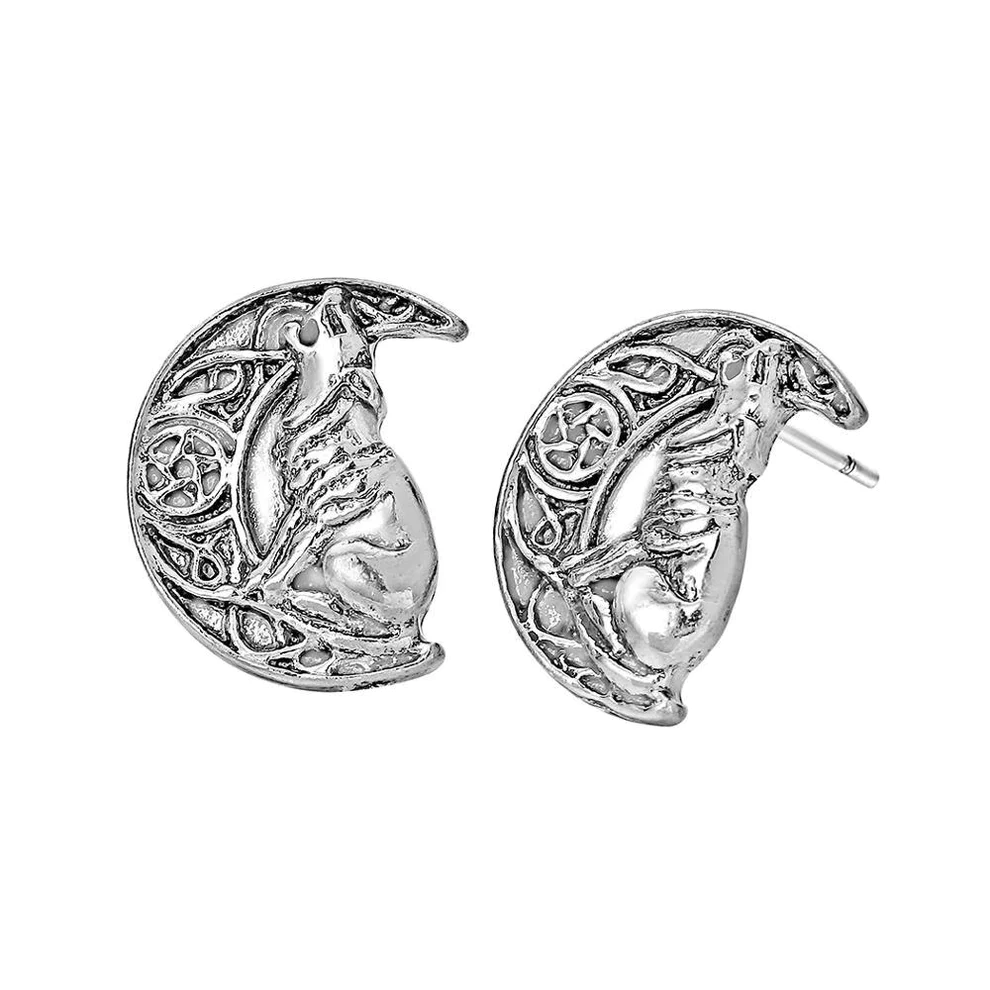 Boucles d'Oreilles Viking Fenrir hurlant sous la lune Argentées