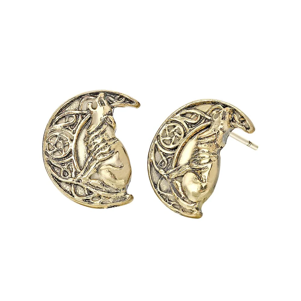 Boucles d'Oreilles Viking Fenrir hurlant sous la lune Dorées