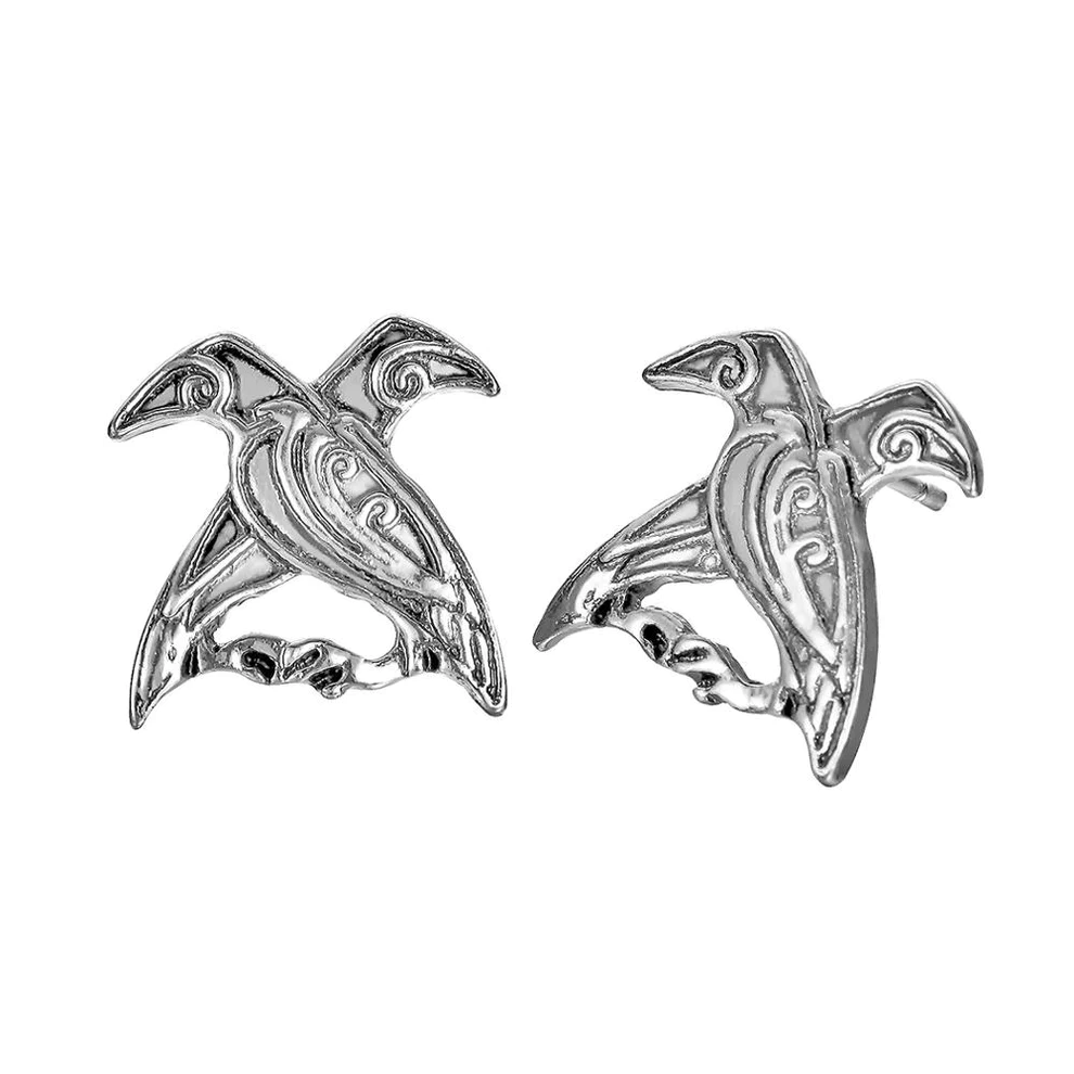 Boucles d'Oreilles Viking Hugin &amp; Munin croisés Argentées
