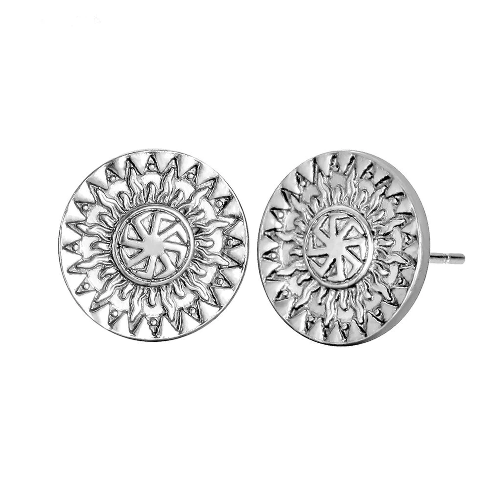 Boucles d'Oreilles Viking Kolovrat dans le Soleil Argentées