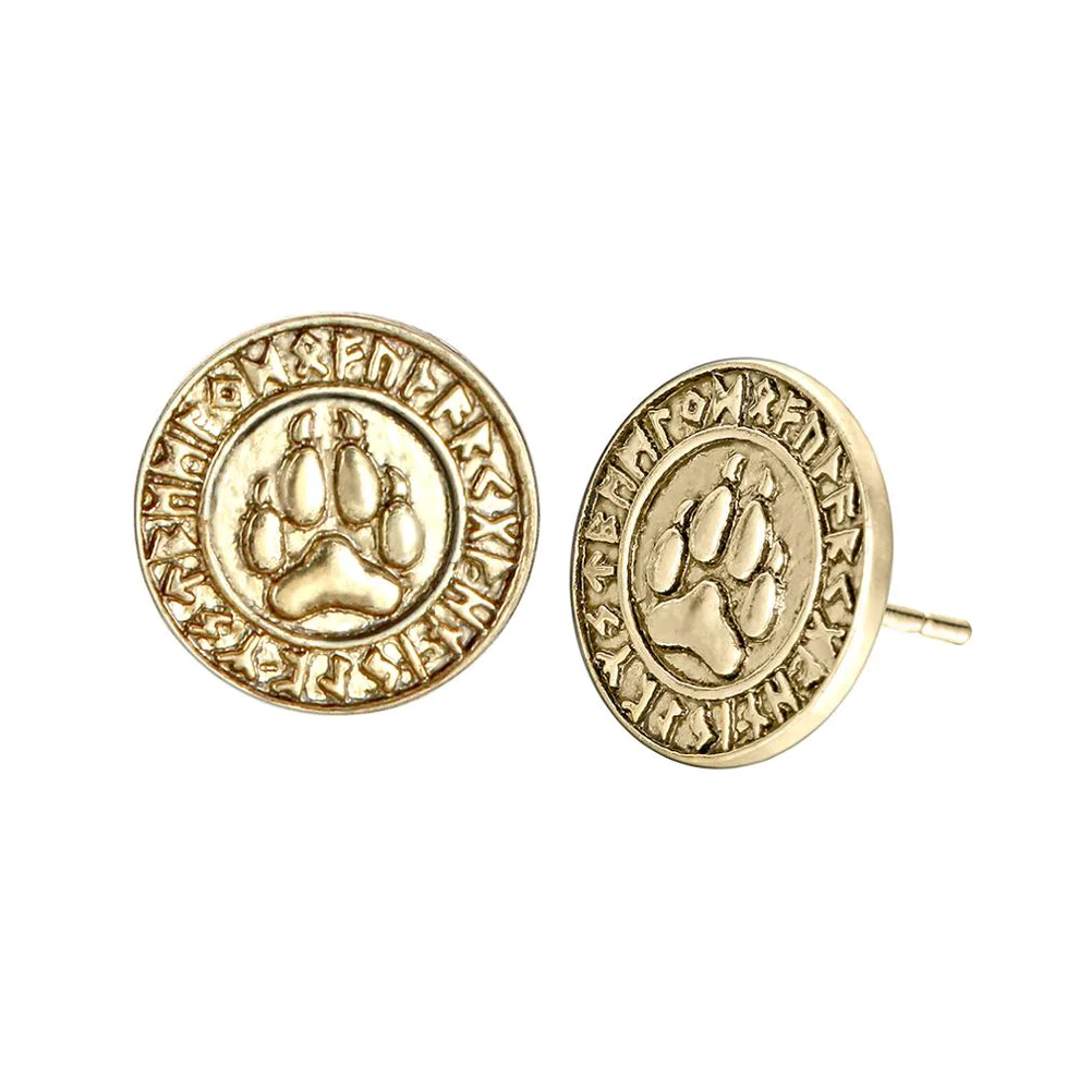 Boucles d'Oreilles Viking Patte d'Ours avec Runes Dorées