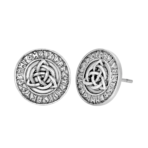 Boucles d'Oreilles Viking Triquetra avec Runes Argentées
