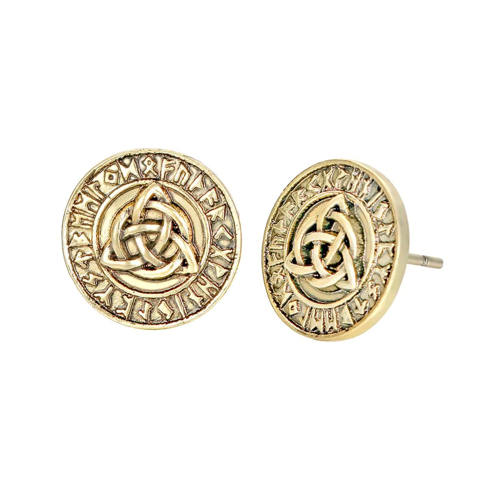 Boucles d'Oreilles Viking Triquetra avec Runes Dorées