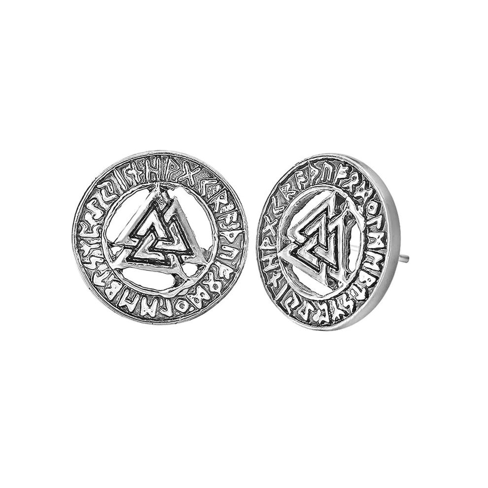 Boucles d'Oreilles Viking Valknut avec Runes Argentées