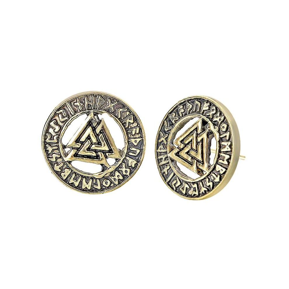 Boucles d'Oreilles Viking Valknut avec Runes Dorées
