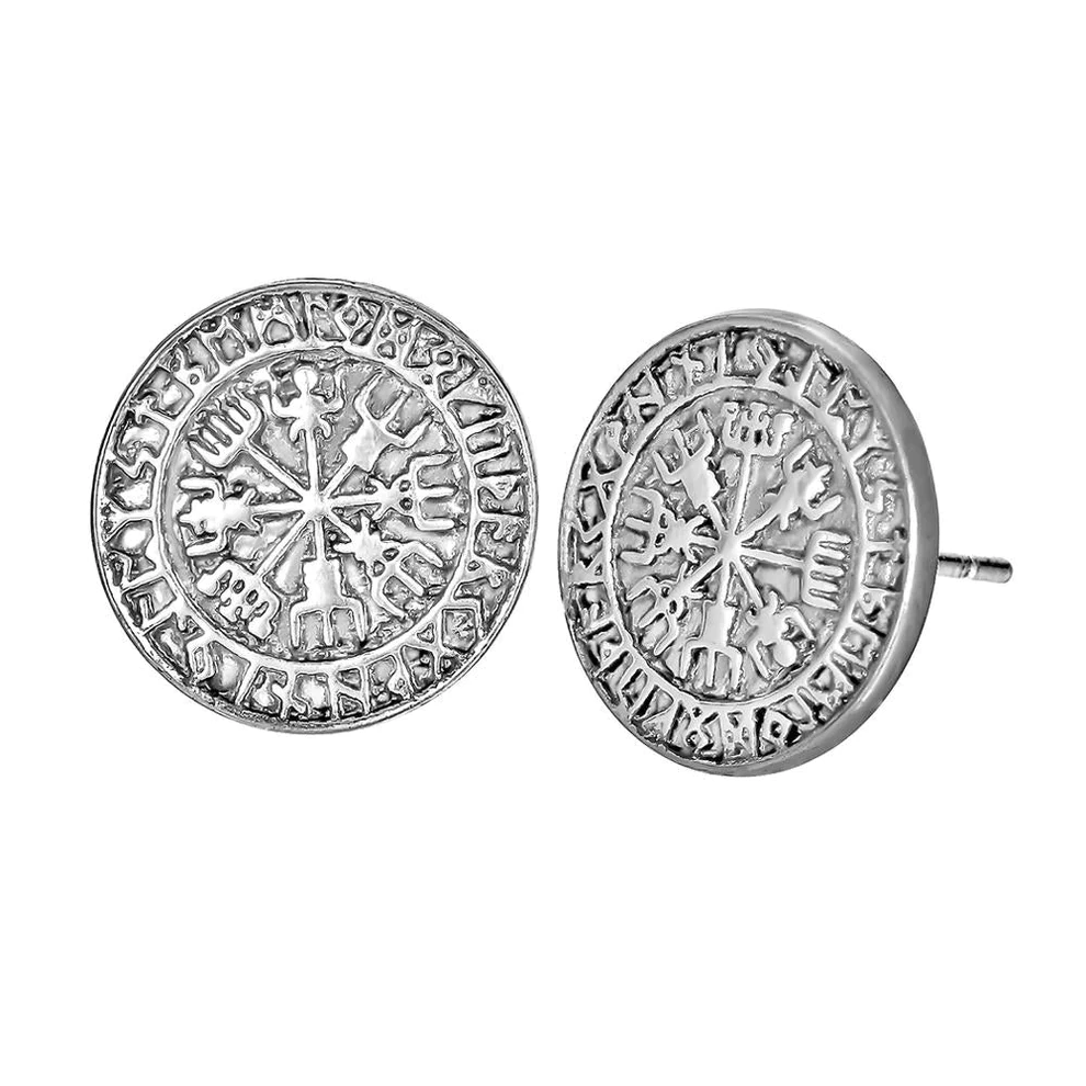 Boucles d'Oreilles Viking Vegsivir avec Runes Argentées