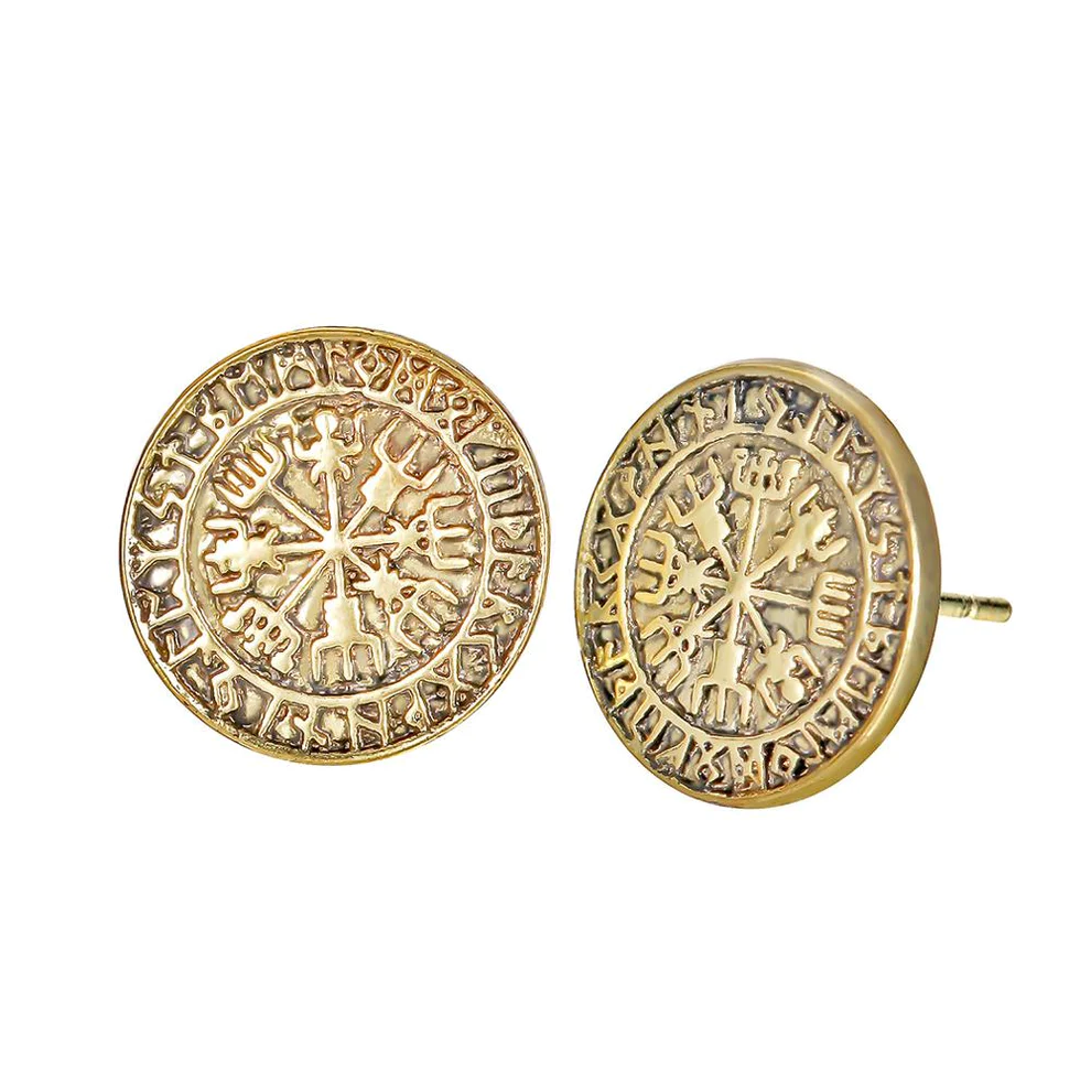 Boucles d'Oreilles Viking Vegsivir avec Runes Dorées