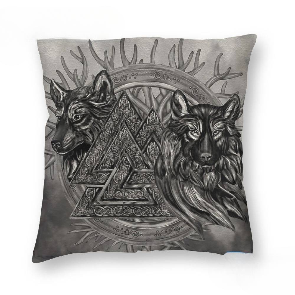 Coussin Viking Valknut et Loups