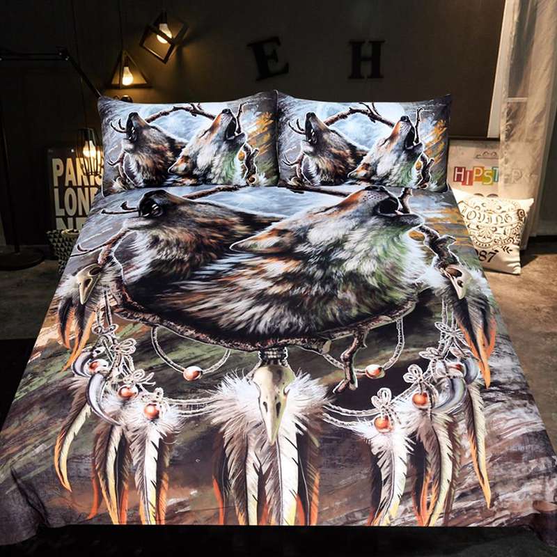 HOUSSE DE COUETTE LOUP MOTIFS INDIENS