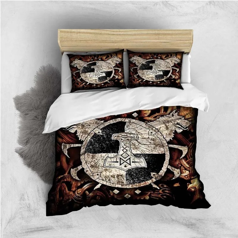 Housse de couette viking bouclier et loups
