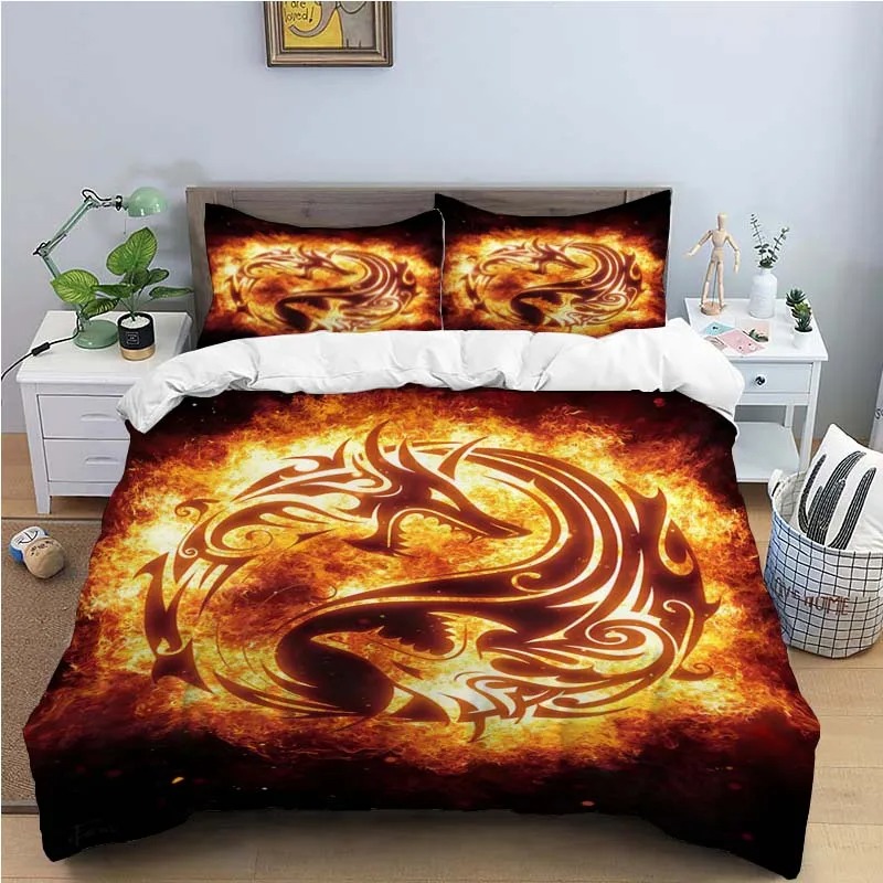 Housse de couette viking dragon en feu