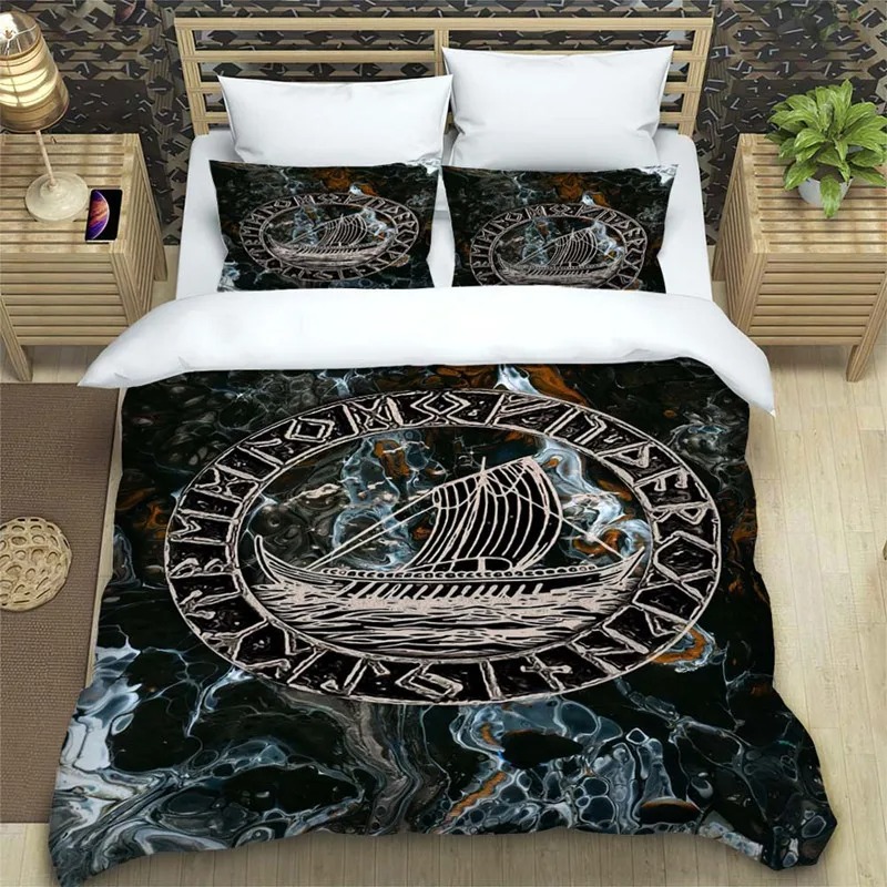 Housse de couette viking drakkar runes