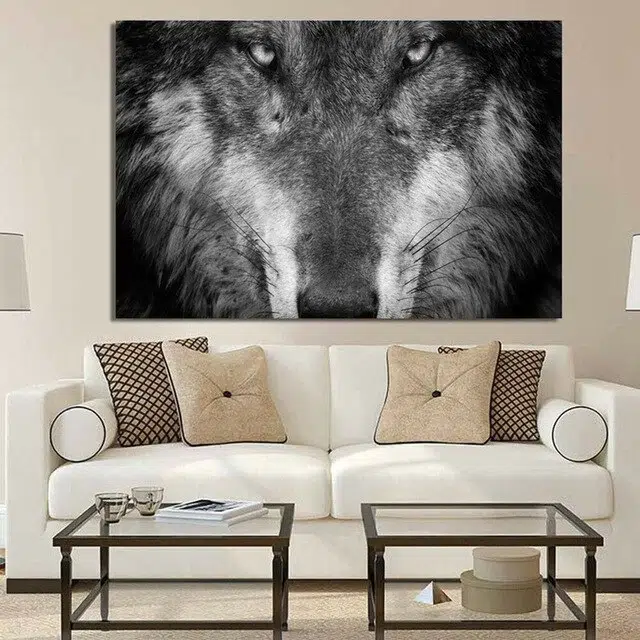 LE TABLEAU LOUP NOIR ET BLANC