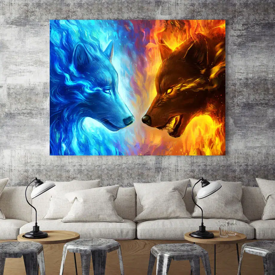 TABLEAU LOUP COLORÉ