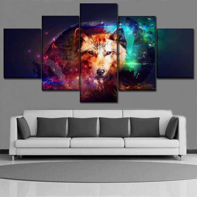 TABLEAU LOUP ÉCLATS COLORÉS