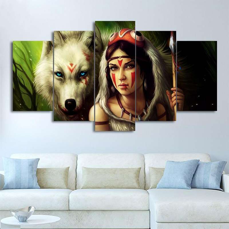 TABLEAU LOUP FEMME INDIENNE