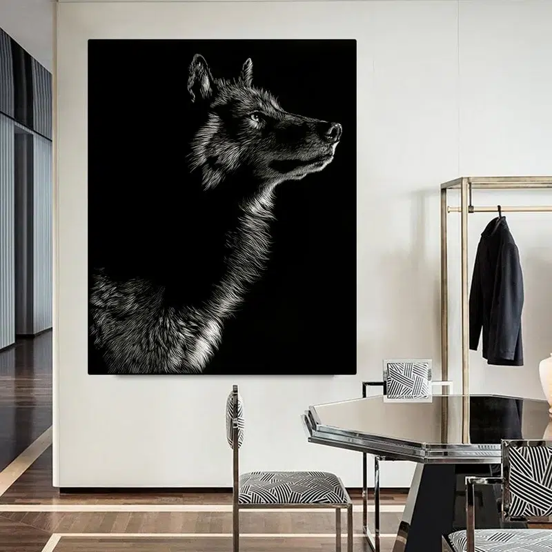 TABLEAU LOUP NOIR MAJESTUEUX
