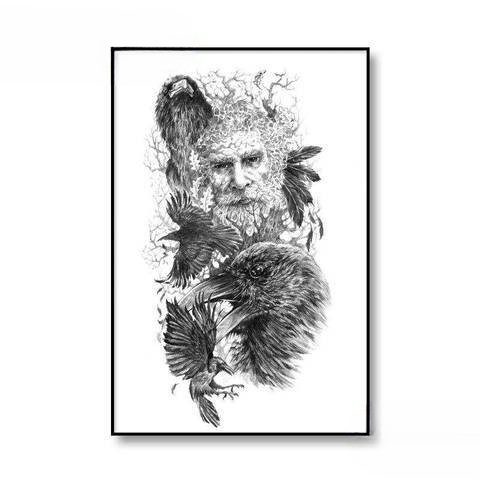 Tableau Viking Corbeau | Noir et Blanc
