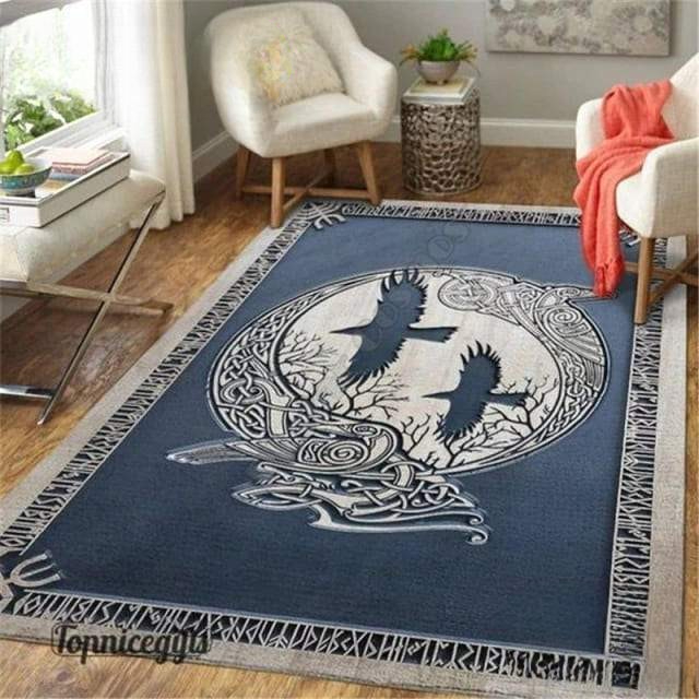 Tapis Nordique Corbeau D’Odin | Bleu et Gris