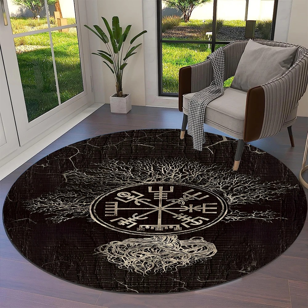 Tapis viking rond arbre de vie et runes