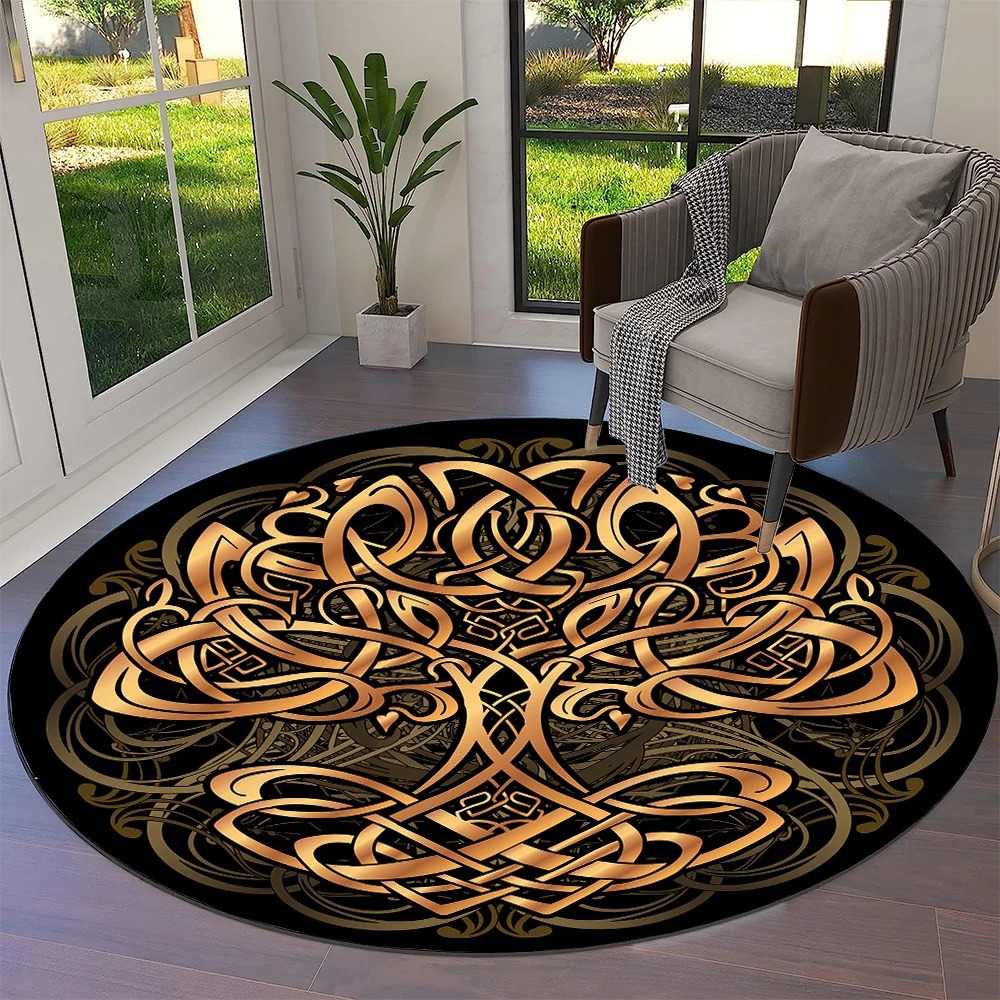 Tapis viking rond arbre de vie luxueuse