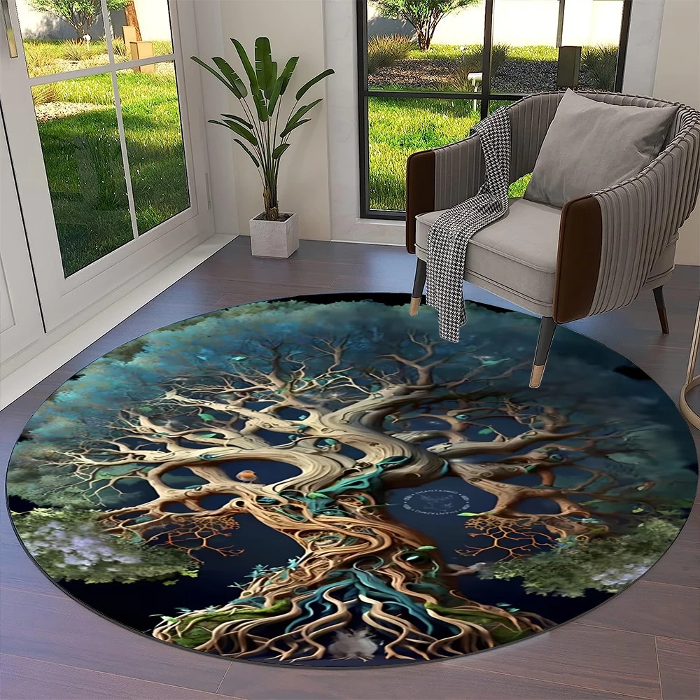 Tapis viking rond arbre de vie obscure