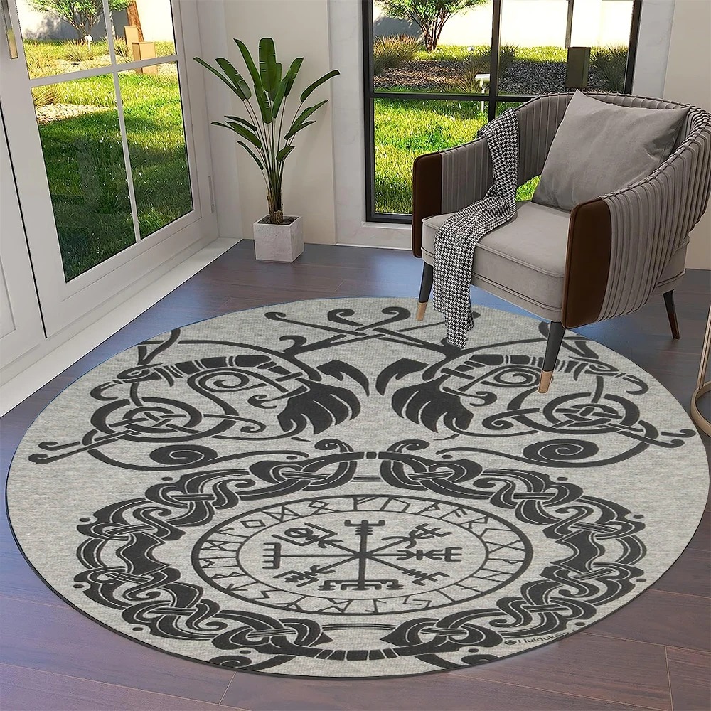 Tapis viking rond corbeaux