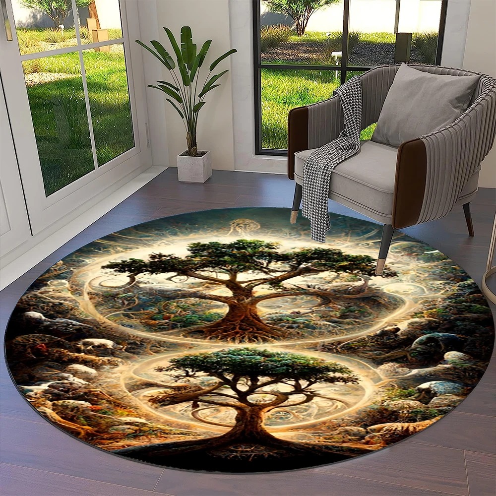 Tapis viking rond double arbre de vie