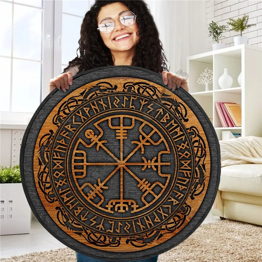 Tapis viking rond effect bois