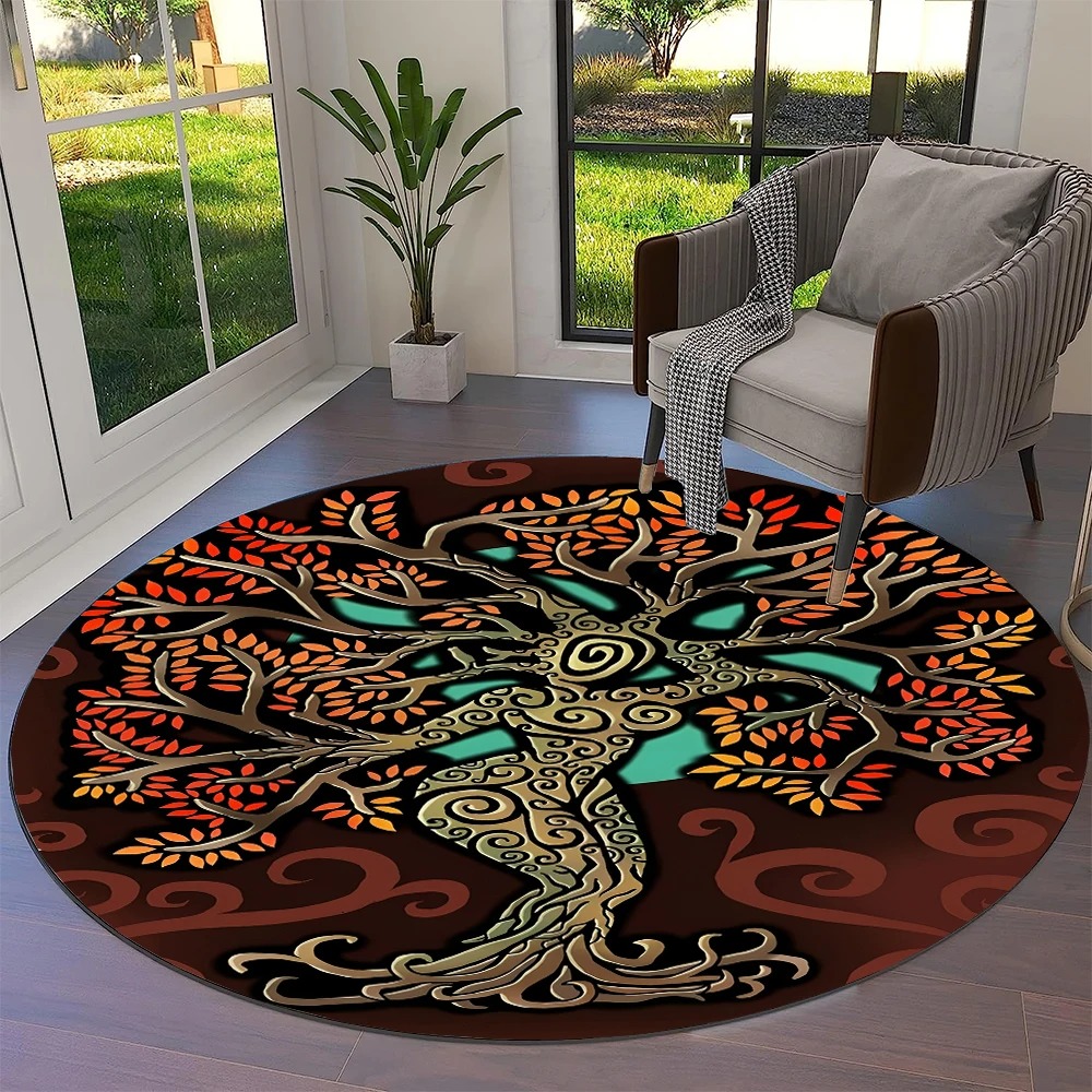 Tapis viking rond femme arbre de vie