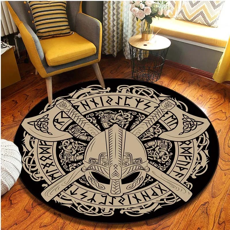 Tapis viking rond guerrier avec haches