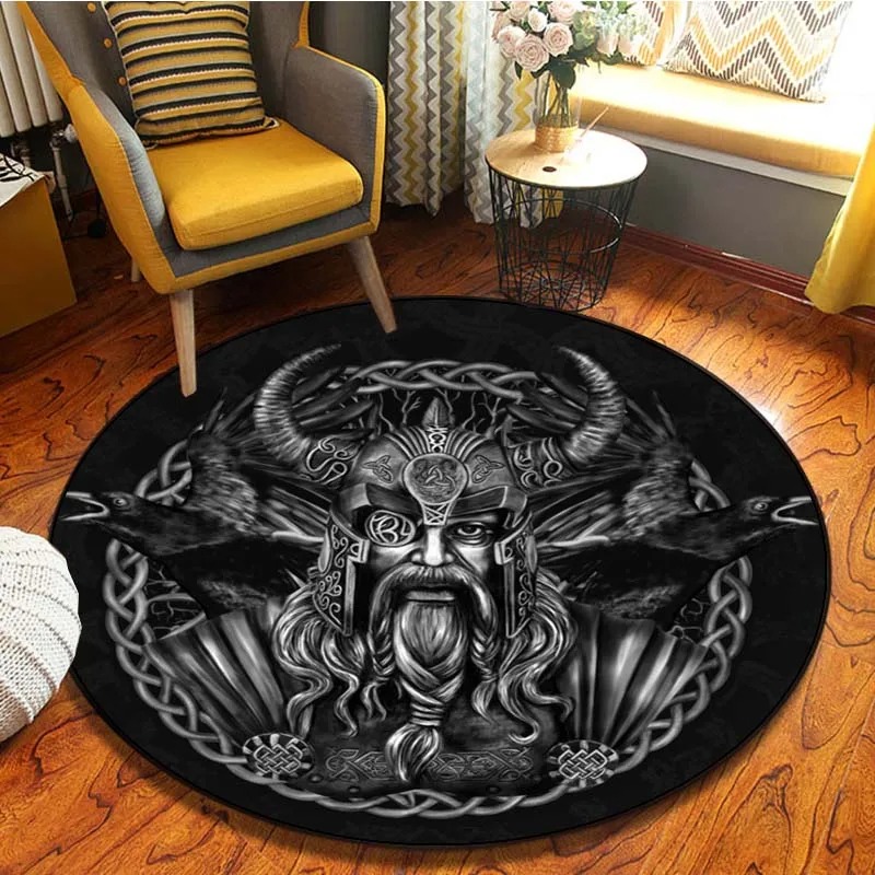 Tapis viking rond guerrier nordique