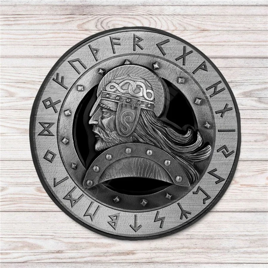 Tapis viking rond guerrier runes