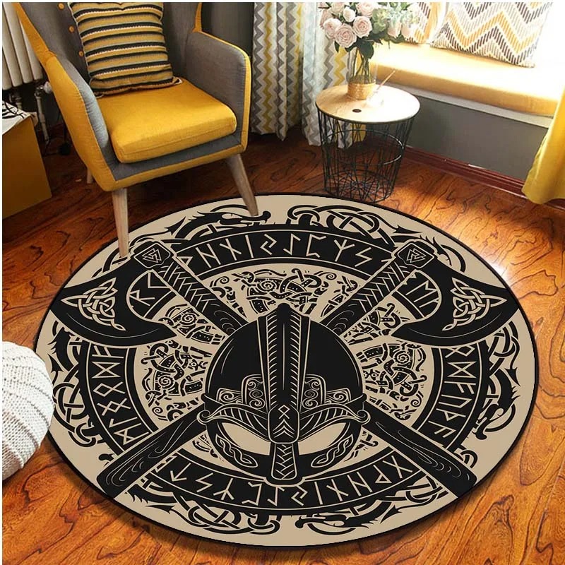 Tapis viking rond haches