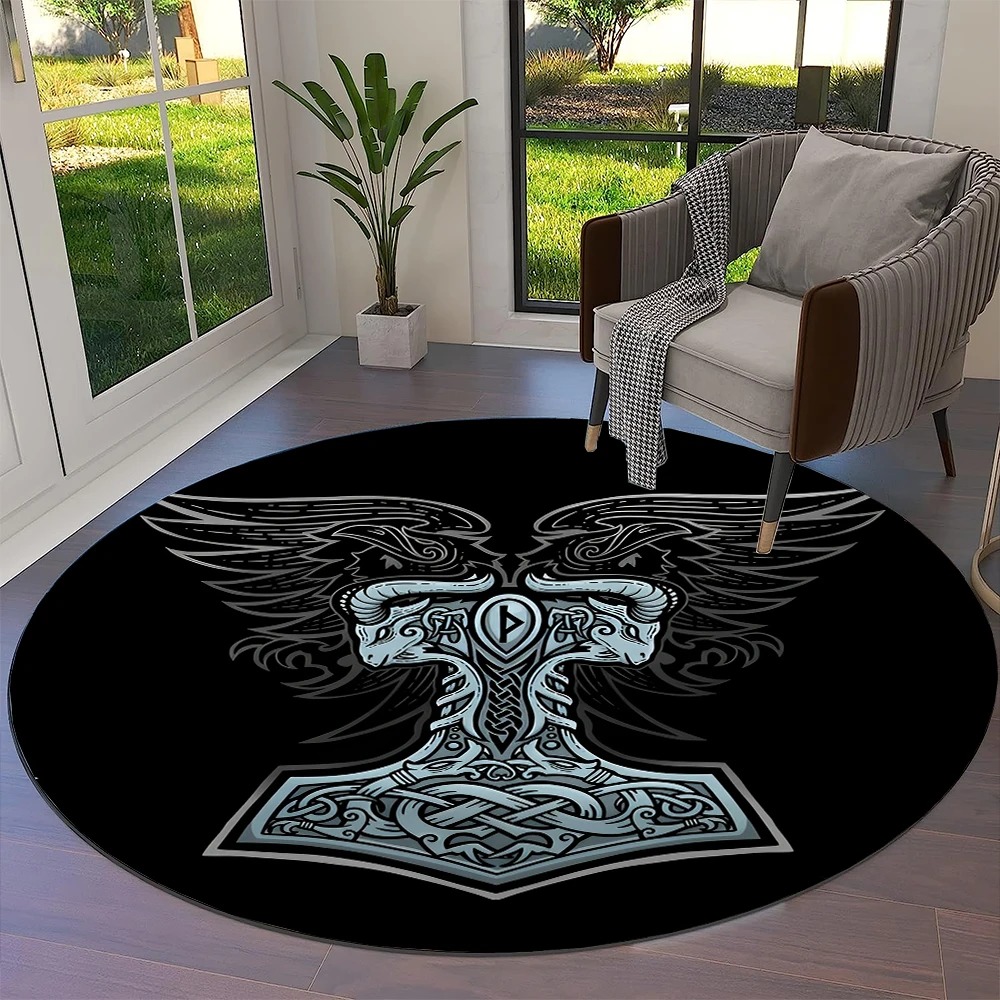 Tapis viking rond marteau de thor