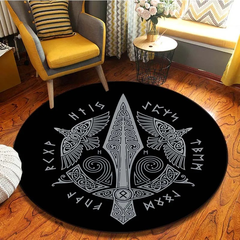 Tapis viking rond oiseaux d'odin