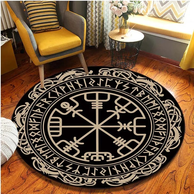Tapis viking rond runes beige