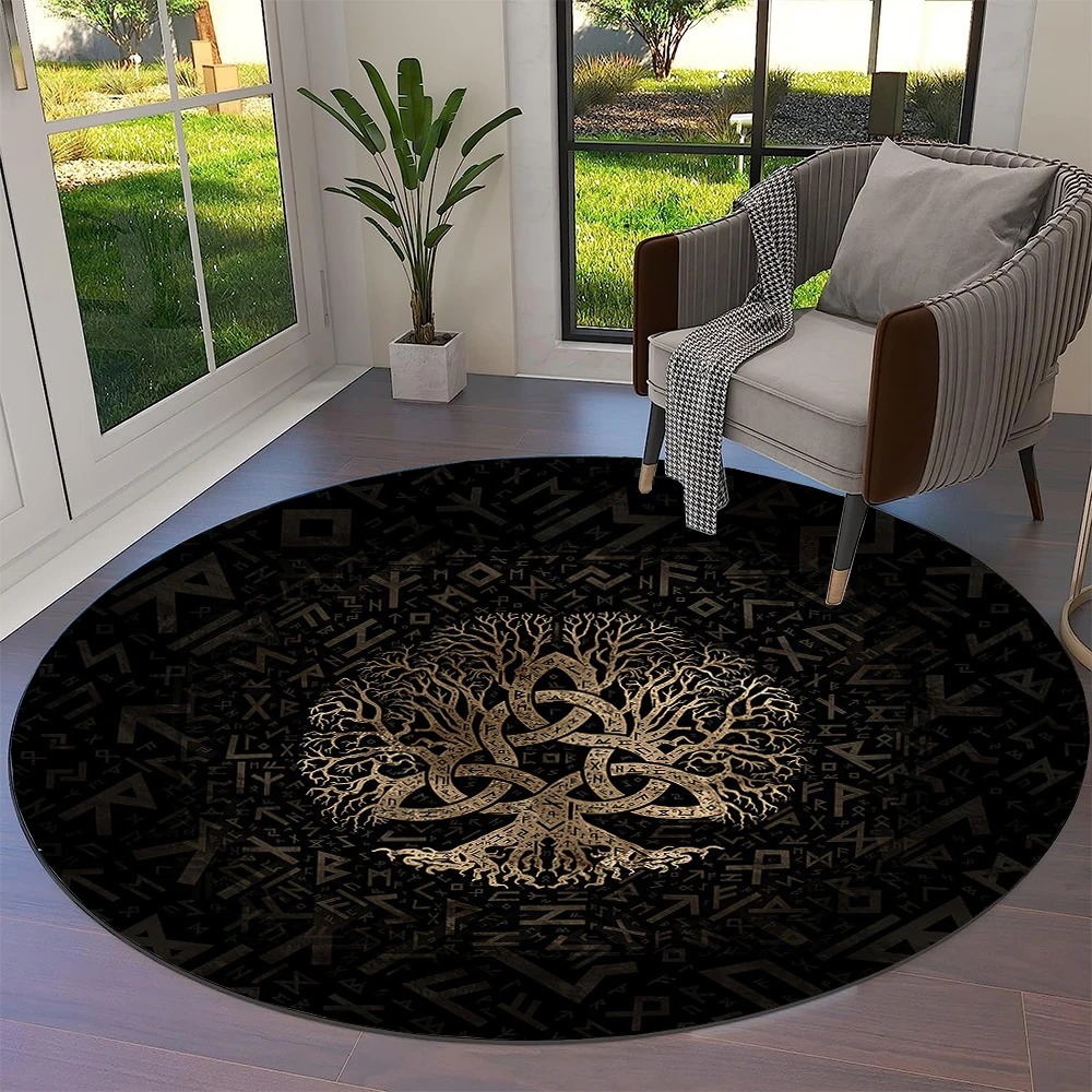 Tapis viking rond runes dans le noir