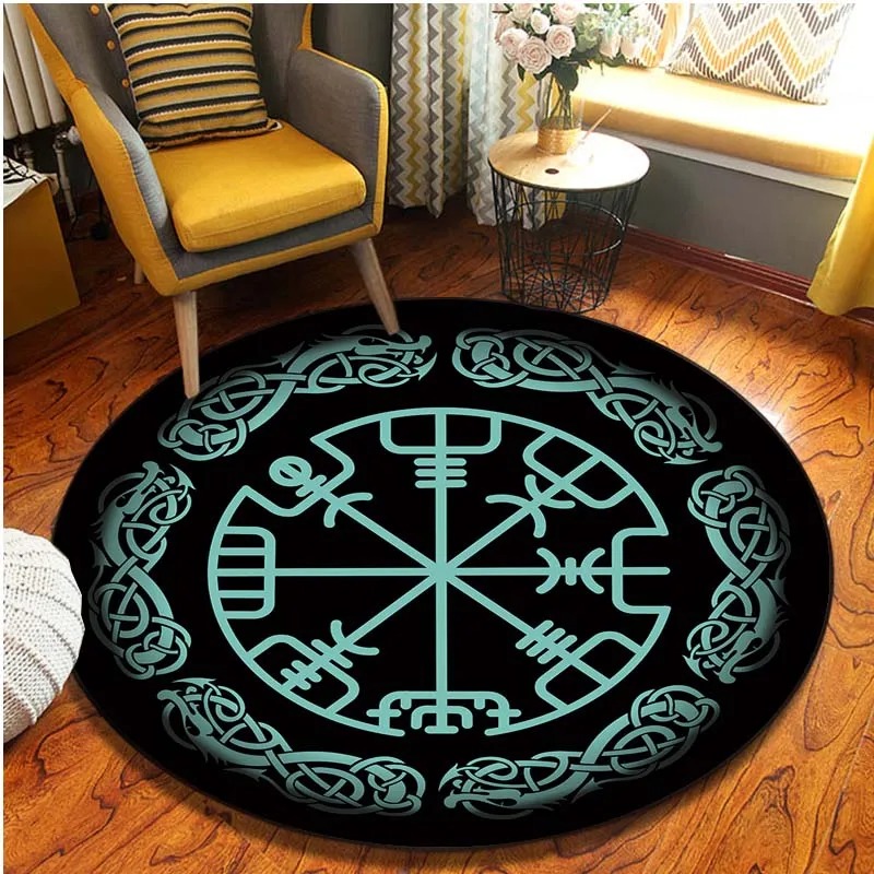 Tapis viking rond runes turquoise