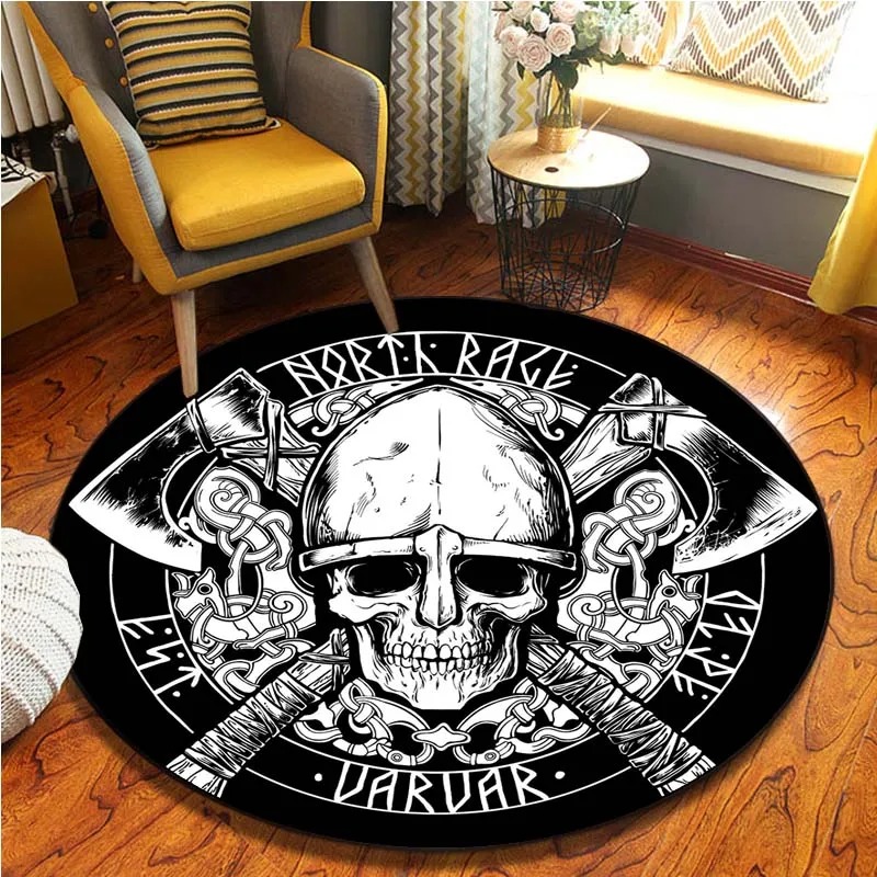 Tapis viking rond tete de mort
