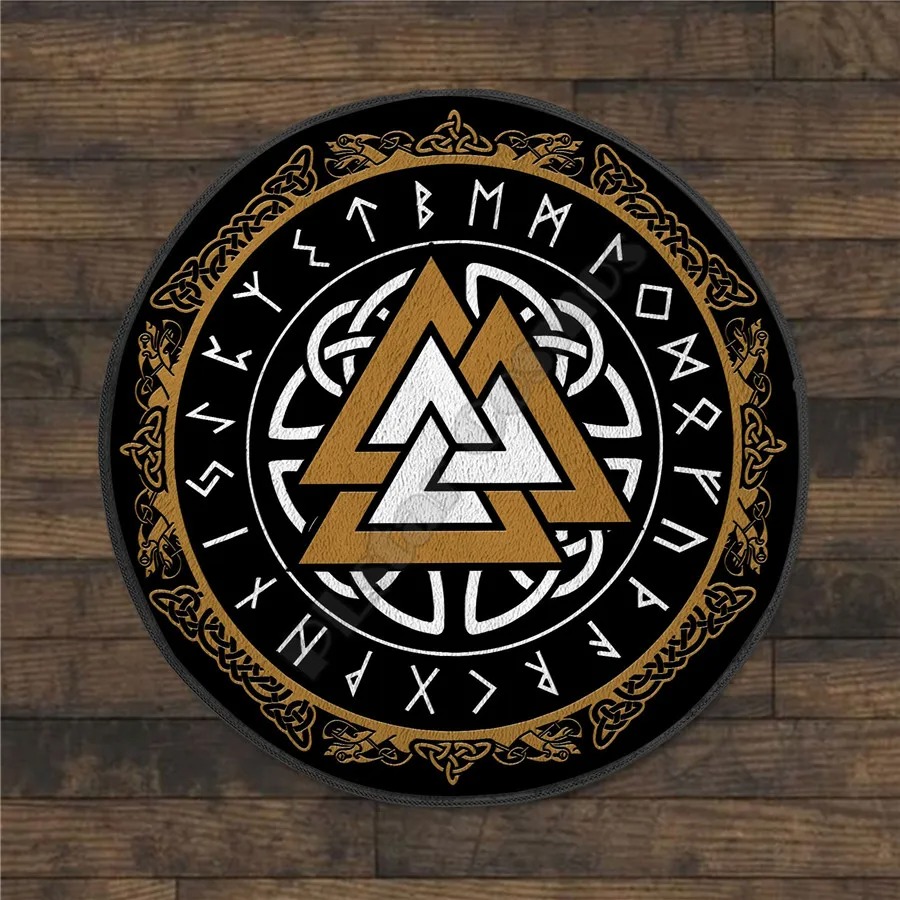 Tapis viking rond valknut marron