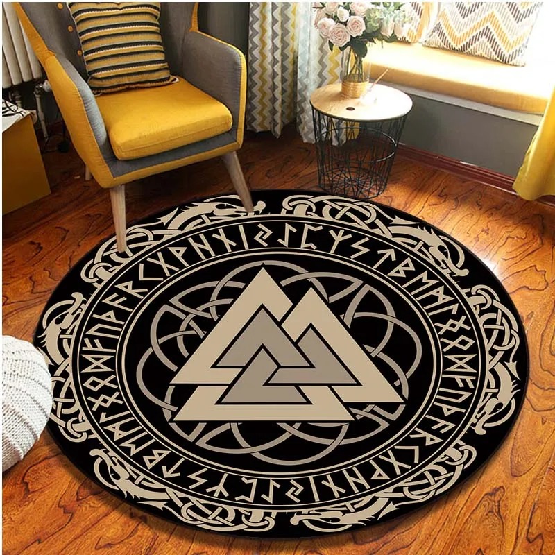 Tapis viking rond valknut runes