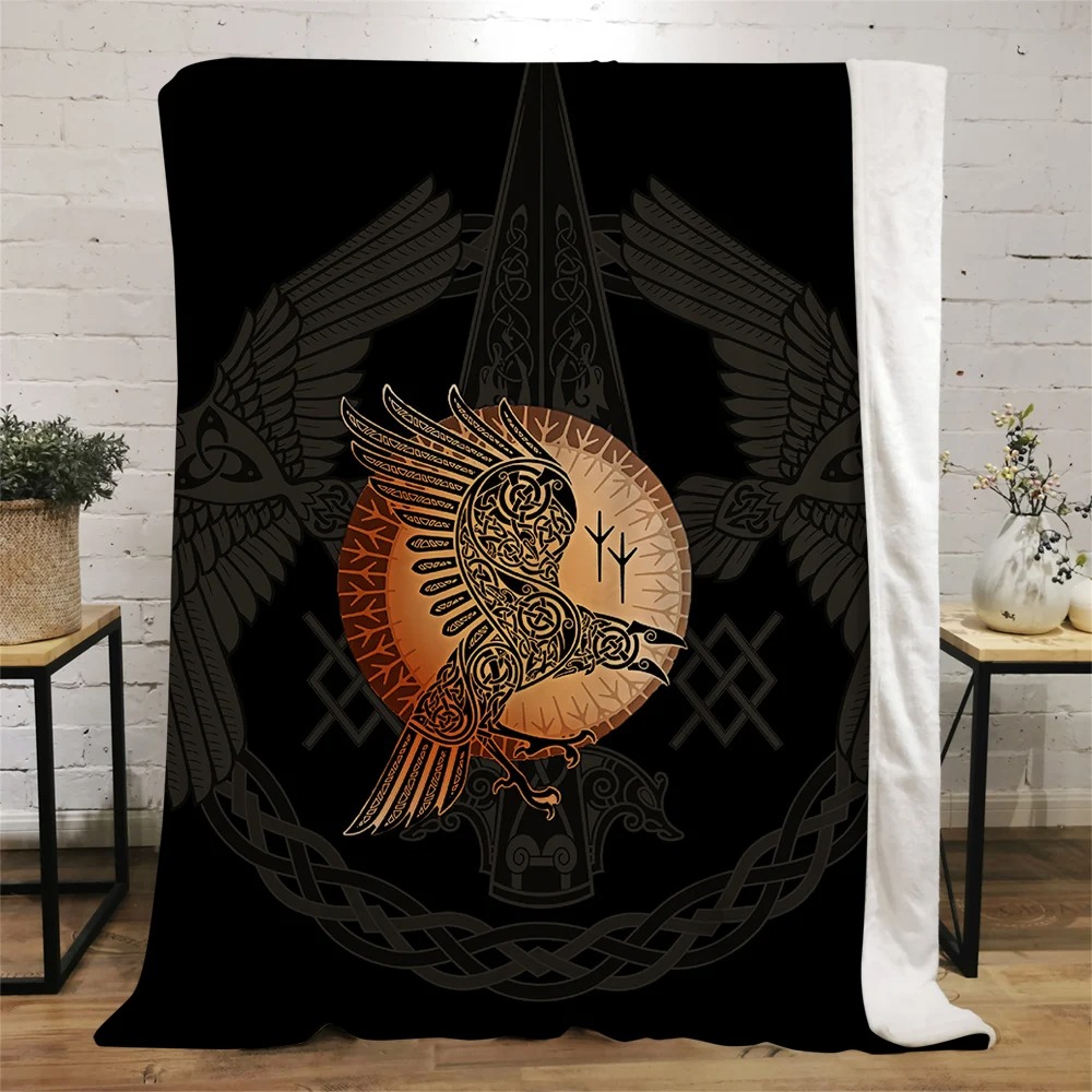 Plaid viking corbeau d'odin devant le soleil