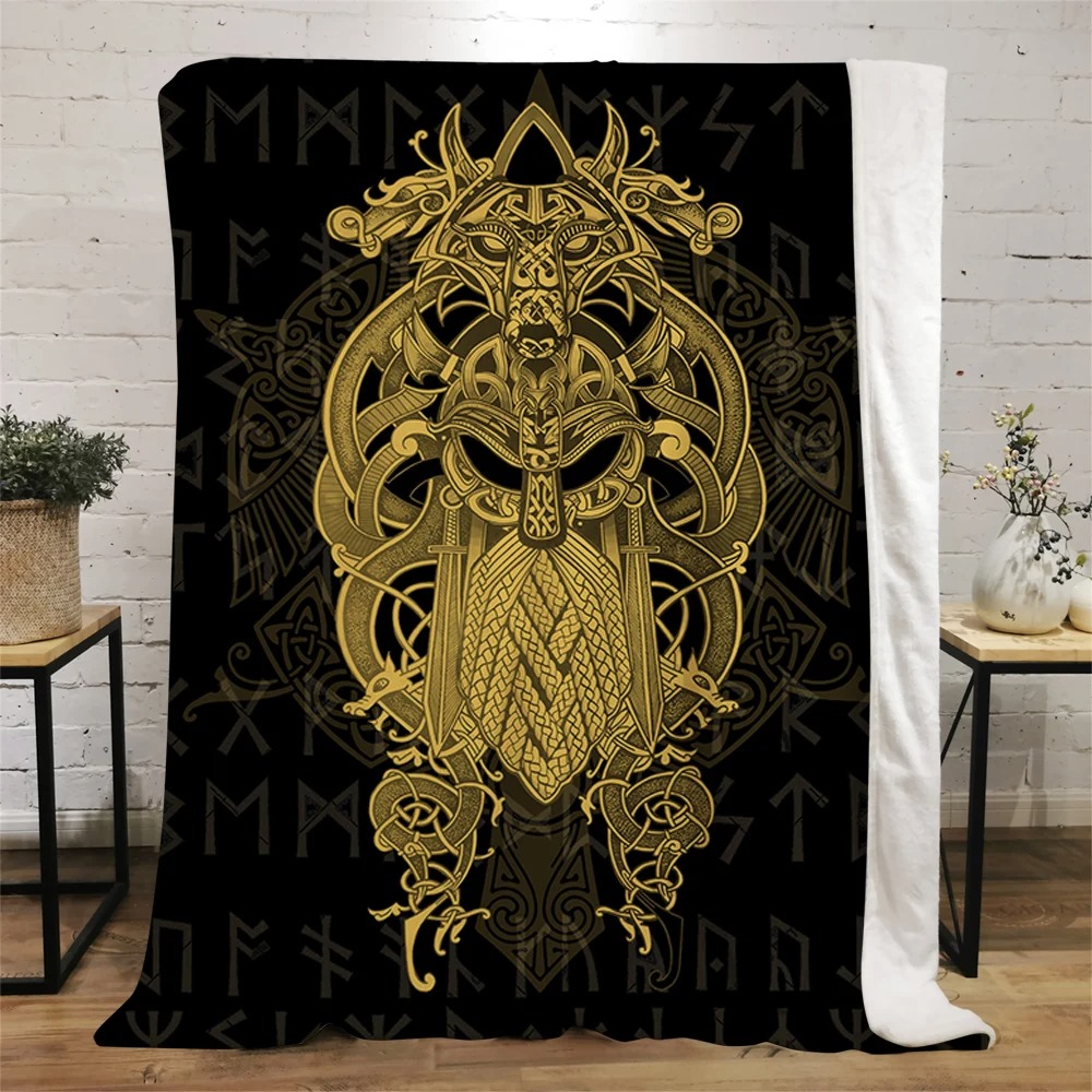 Plaid viking dieu loup doré